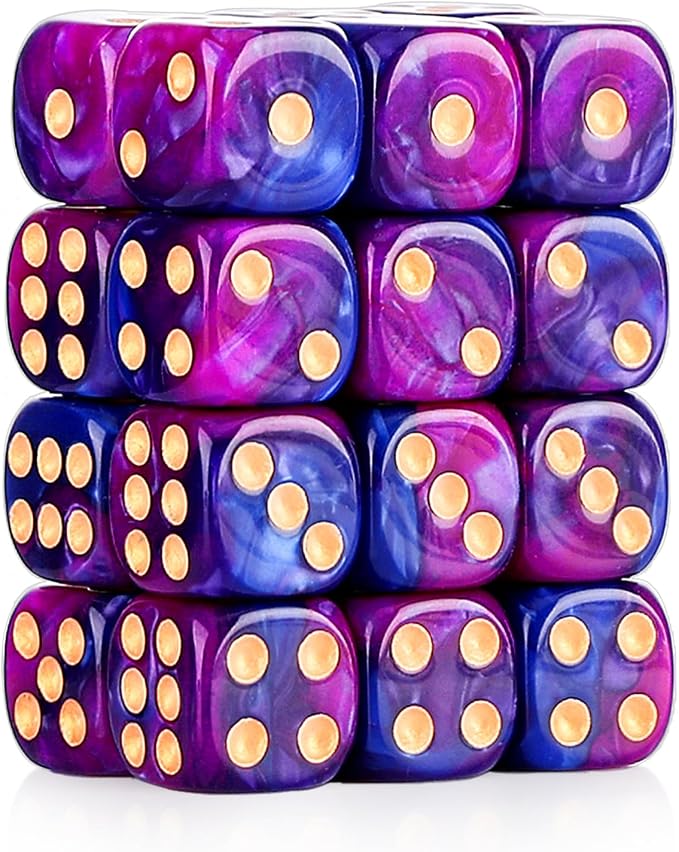 24 of Pack 16MM 6 Sided Dice Set,Two Colours D6 Game Dice Set, 6 Sided Standard Dices for Yahtzee, Bunco or Teaching Math,with Portable Dice Pouch(Purple and Blue)