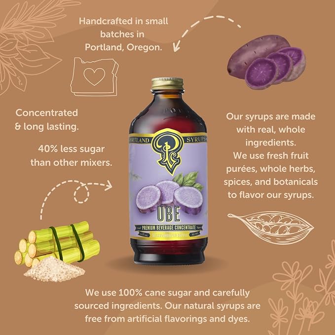 Portland Syrups Ube Syrup - Rich Ube Extract for Cocktails, Mocktails, Sodas, Non-Alcoholic Spritz, Coffee, Smoothies, Shakes, and Recipes, Flavorful Syrup for Drinks, 12 oz, 12 Servings, Pack of 1