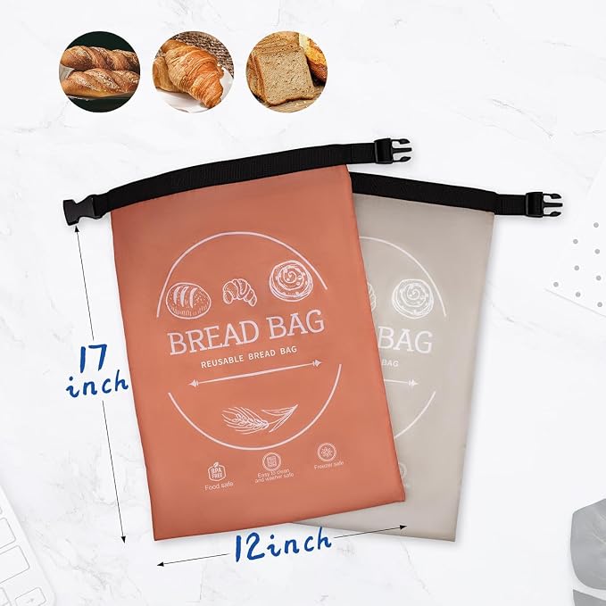 2 Pack Bread Bags for Homemade Loaf (17" x 13") - XL Reusable Sourdough Keeper to Keep Fresh, Pure Cotton Beeswax Lining, Food Storage Bag with Instructions on Gift Box (Orange&Grey)