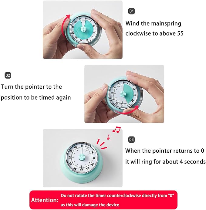 Elegant Stainless Steel Vintage Kitchen Timer with Magnetic Attachment - 60-Minute Countdown & Audible Alarm, Perfect for Cooking, Office Tasks, and Study Sessions (01-red)