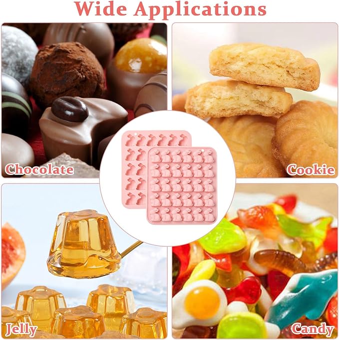 Ipotkitt 2pcs Pink Rabbit Shaped Silicone Candy Molds Easter Animal Gummy Molds for Jelly Fondant Chocolate Candy Mousse Ice Cake DIY Crafts Keto Fat Bomb