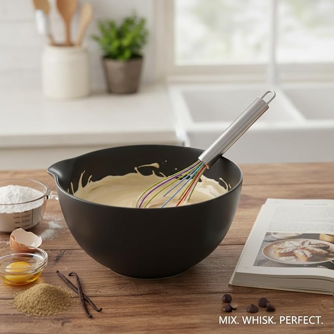 Silicone Whisk, Non-Scratch Coated Wires with Stainless Steel Core for Mixing Batters and Sauces in Nonstick Cookware, 13 Inch (1 PC)