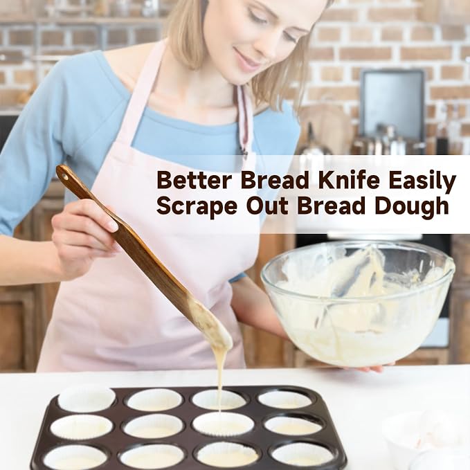 Skinny Spurtle, Sourdough Shovel Spurtle Spatula11 Inch, Natural Acacia Wood For Sourdough Starter & Baking Supplies, Dough Whisk, Sourdough Tools Essentials, Non-Scratch Utensils For Nonstick Pans