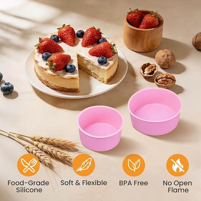 6 Inch Silicone Cake Pan, 4 Pcs Silicone Round Cake Pans, Nonstick Baking Mold BPA Free Dishwasher Safe, Great for Layer Cake, Cheese Cake, Chocolate Cake