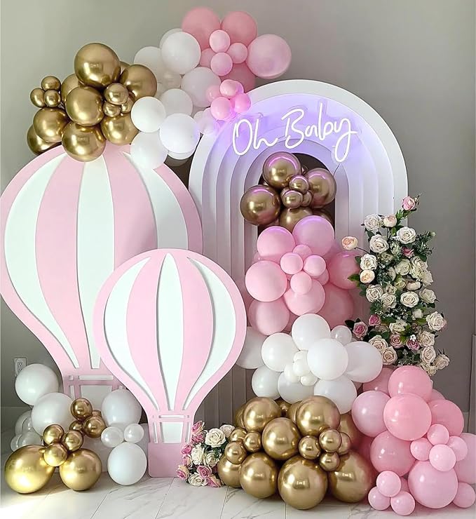 Pink and White Gold Balloons Arch Kit,154pcs 18/10/5inch Pastel Pink White and Metallic Gold Latex Balloons for Women Girls Birthday Baby Shower Wedding Bridal Shower Party Decorations