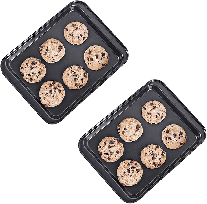 Small Baking Sheet Nonstick 9.45 X 7.09 Inch (Inner 7.5x6), 8 Inch Mini Cookie Tray Toaster Conventional Oven Pan No Warp No Rust Magnetic Bakeware for 1 to 2 person 2 Pack | Inner 7.5 X 6", Carbon Steel Mini Pan, 1- 2 Persons Use, Reheat Food, No Warp...