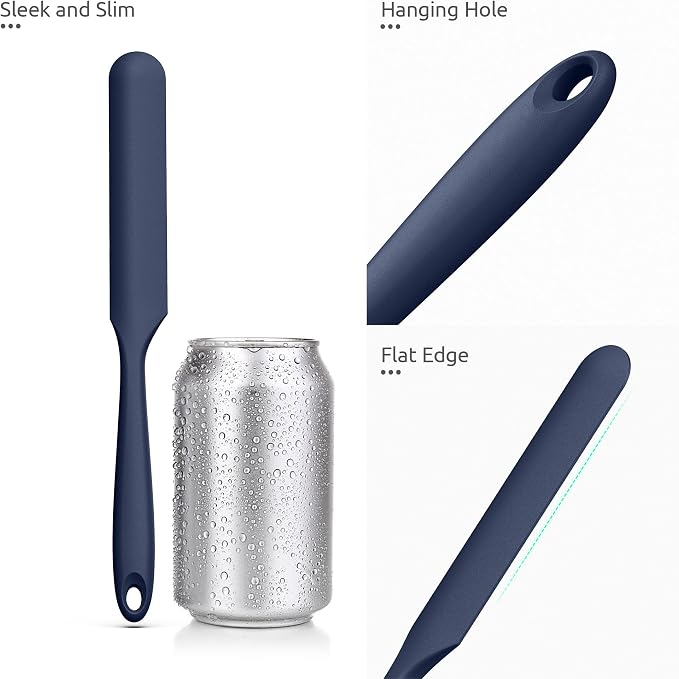 U-Taste Skinny Silicone Jar Spatula: 600ºF Heat-Resistant Food-Grade 10in Long Narrow Sourdough Stirring Stick, Seamless Flexible Peanut Butter Spreader for Scraping Icing Cream, Jam (Midnight Blue)