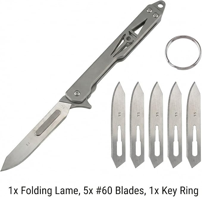 Bread Lame Bread Scoring Tool for Sourdough Baking, Folding Bread Scorer with 5PCS #60 Stainless Steel Blades, All-Metal Scoring Knife for Home Kitchen and Baking Classes, Sandblasted Gray