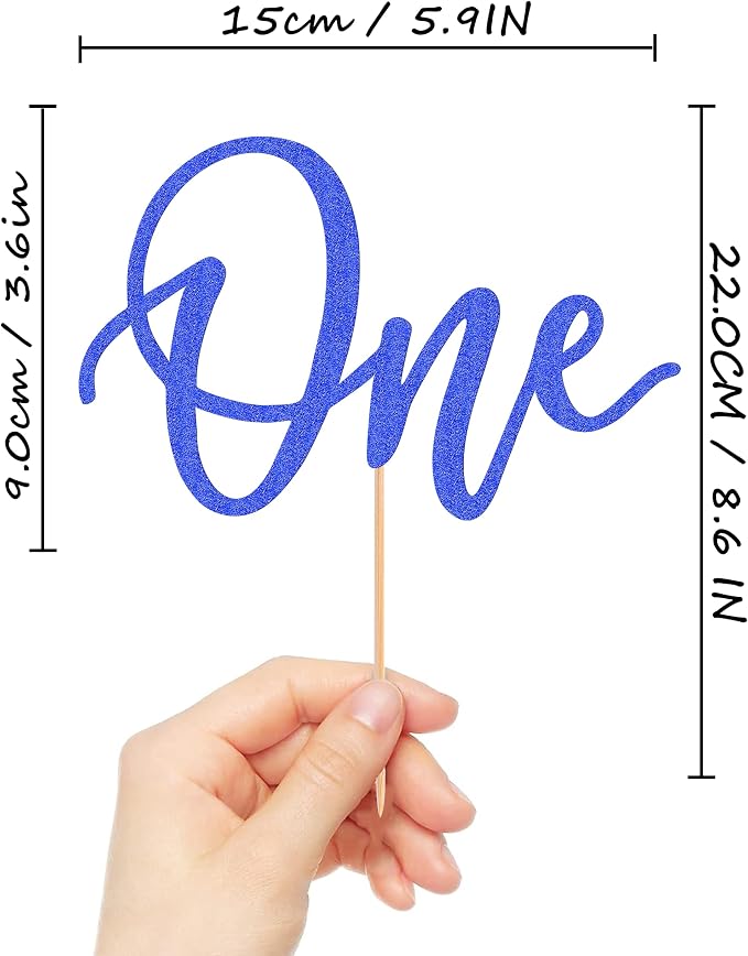 MYAMPED First Birthday Cake Topper - Glitter Dark Blue One Sign 1st birthday Cake Decorating Supplies, Suitable for Baby Shower Favors, Gender Reveal, Birthday Party or Photo Booth Props (Dark Blue)