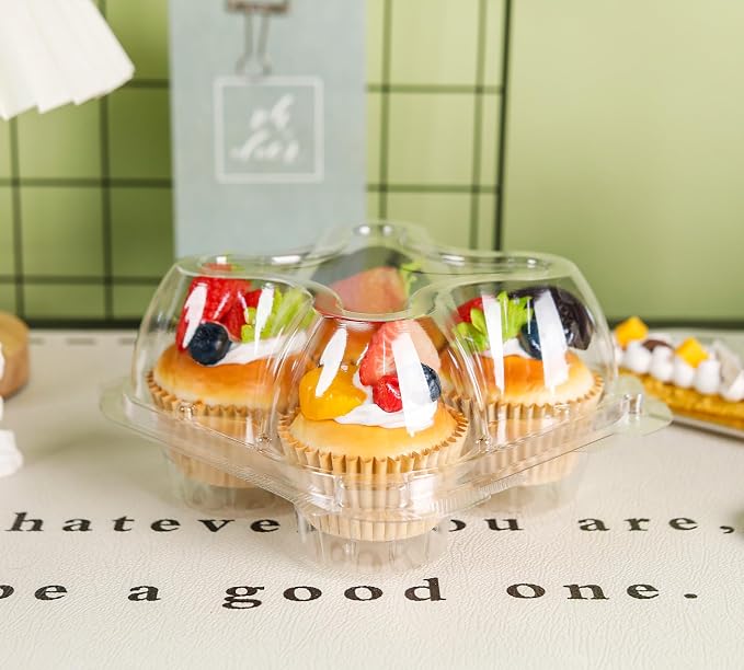 NPLUX 4 Compartment Cupcake Containers 40 Pack Cupcake Holder with Connected Airtight Lid Cupcake Boxes for 160 Cupcakes Muffins, BPA Free, Standard Size