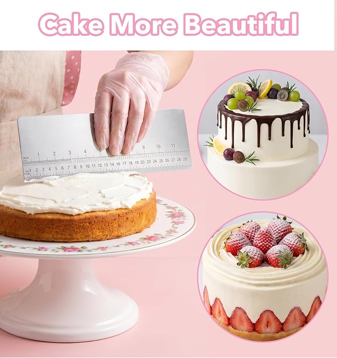 12 Inch Stainless Steel Cake Scraper, Bench Scraper for Cake Decorating | Comb smoother for buttercream frosting, icing scraping tool for cake decorating, baking supplies, professional pastry use