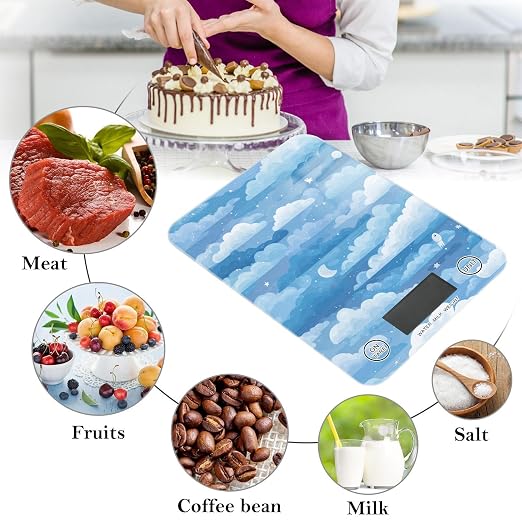 Food Scale Kitchen Scale Food Weight Scales Digital Weight Grams and Ounces Small Electronic Food Scale for Baking Cooking Blue Gradient Cloud and Stars