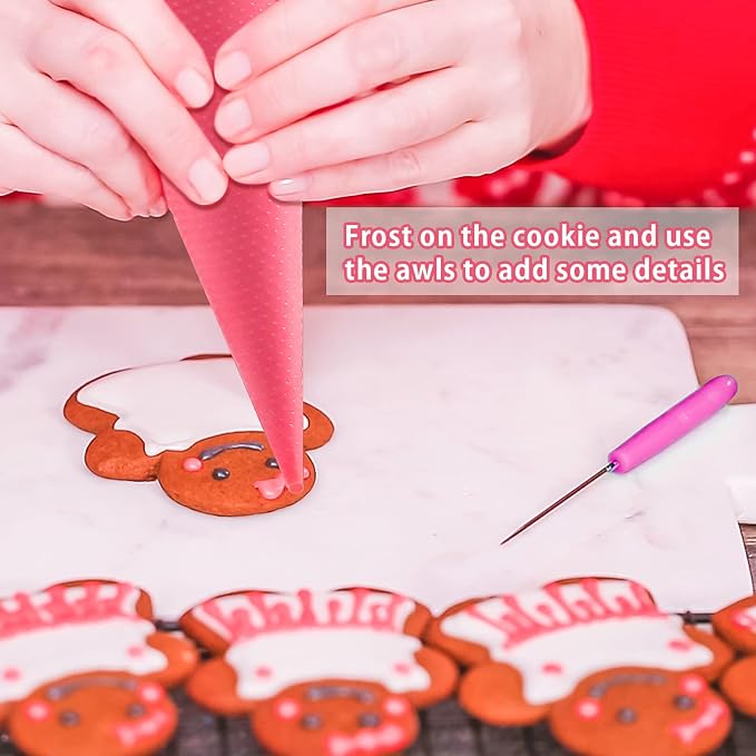 Patelai 122 Pcs Piping Bag Set with Disposable Tipless Piping Pastry Bags Ties Clips Awls Tool for Cakes Icing Scribe Cookie Decorating Supplies Christmas Halloween Decor(10 Inch,Pink)