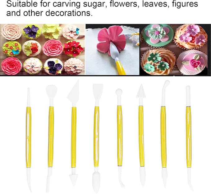 8PCS Carving Knife Baking Craft Tool Fondant Sculpting Tool Plastic Cake Decorating Pens Cake Decorating Kit Cutting Blade Pick Tool Cake Pastry Carving Cutter for Bakery (Yellow OPP bag)