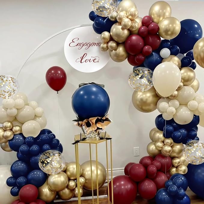 Red White and Blue Balloon Garland Arch Kit, 167Pcs Midnight Blue Burgundy Sand White Metallic Gold Balloons for Graduation Birthday Wedding Christmas New Year Party Decor