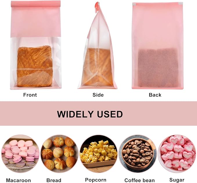 50 Pack Bakery Bags with Window - Reusable Cookie Bags With Seal Can Stand Upright Cookie Packaging Bag With Tin Tie Tab Lock Kraft Paper Bread Bags For Pastry,Donuts,Popcorns,Snacks