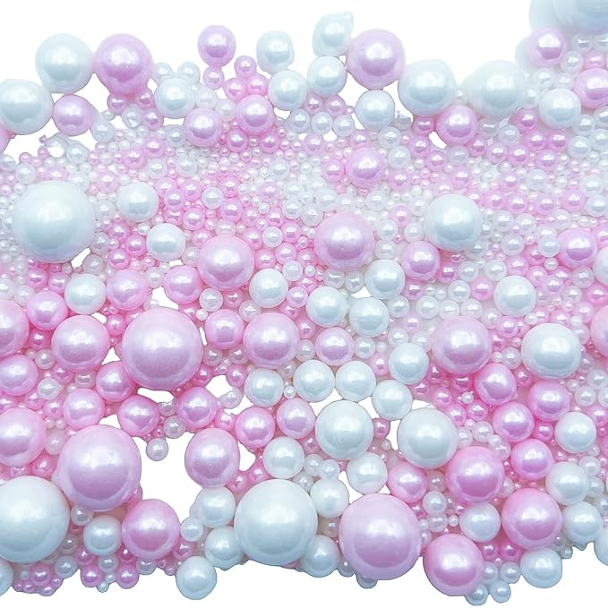 SE Si&Moos Pink and White Pearl Sprinkles for Cake Decorating Valentines Sprinkles White Edible Pearl Cake Decorations Pink Sprinkles for Cake, Baby Shower Valentine Party Holiday Christmas Supplies 3.5 OZ
