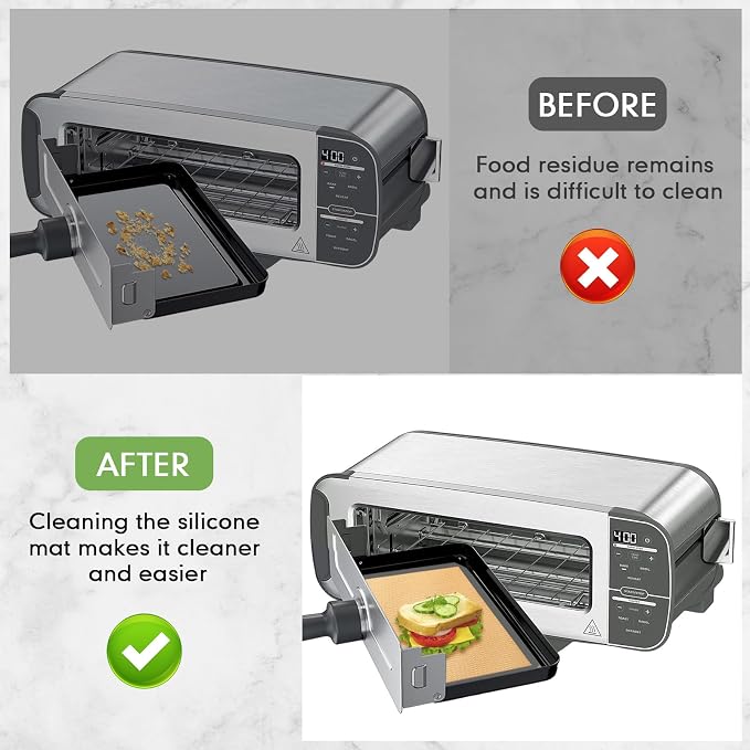 Baderke 2 Pack Toaster Oven Liner for Ninja St100 and St101 Foodi 2-in-1 Flip Toaster 9.6 x 5.6 in Silicone Liners Non Slip Silicone Baking Mat for Baking Cookies Bread Oven(Gray)