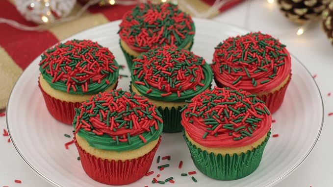 NCS Red & Green Jimmies Edible Sprinkles – Cupcake, Cake & Cookie Decorations, 7 oz