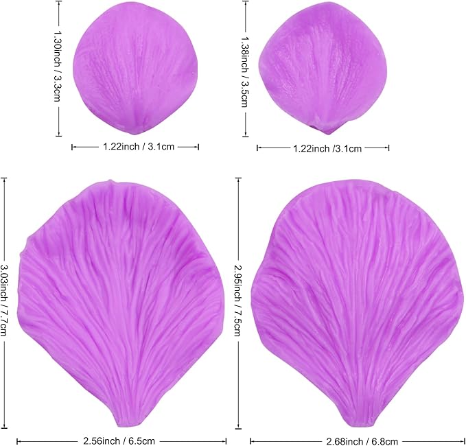 Peony Flower Veining Silicone Molds Rose Floral Petal Fondant Molds for Sugar Craft Cake Decorating Candy Polymer Clay Set of 4