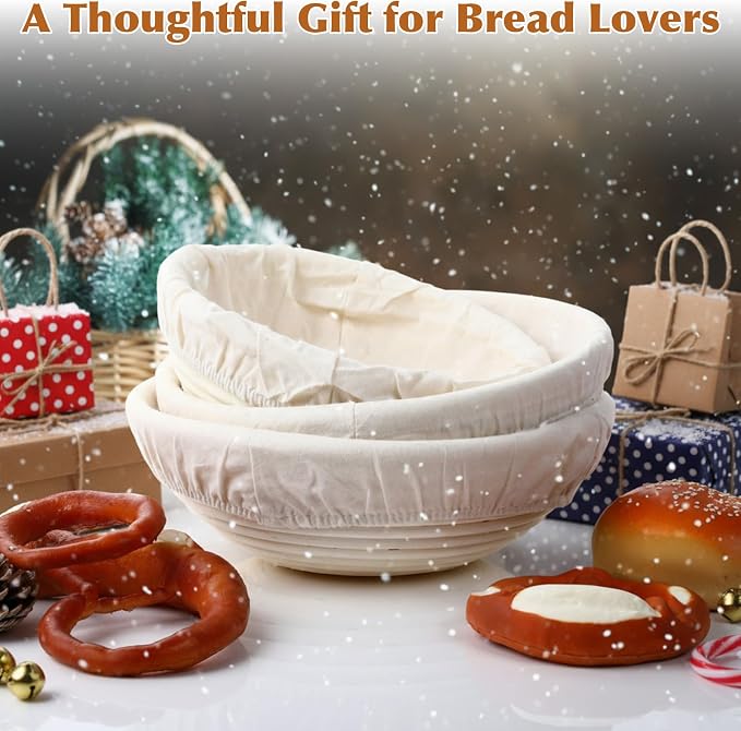 6 Pack Banneton Bread Proofing Baskets Set 8 9 10 Inch Round Sourdough Proofing Bowls with Linen Natural Rattan Dough Baskets for Artisan Bread Baking