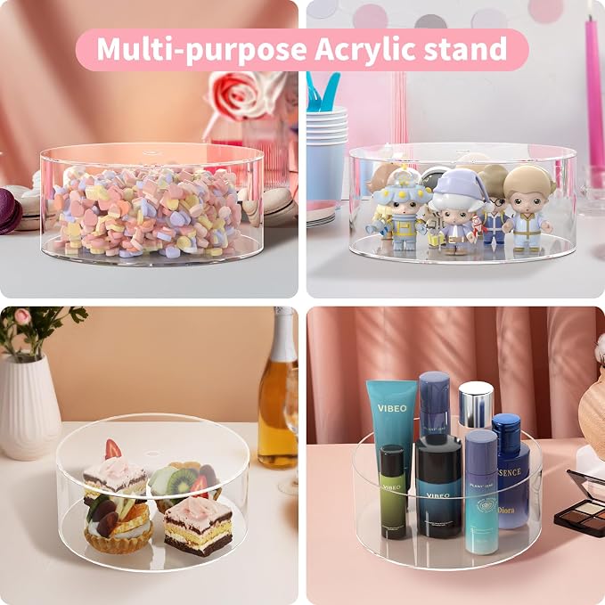 NPPLUS 3 Pcs Acrylic Cake Stand with lid, Clear Fillable Cake Tier, Round 3 Tier Cylinder Display Riser Display Box for Wedding Birthday Party Holiday Display