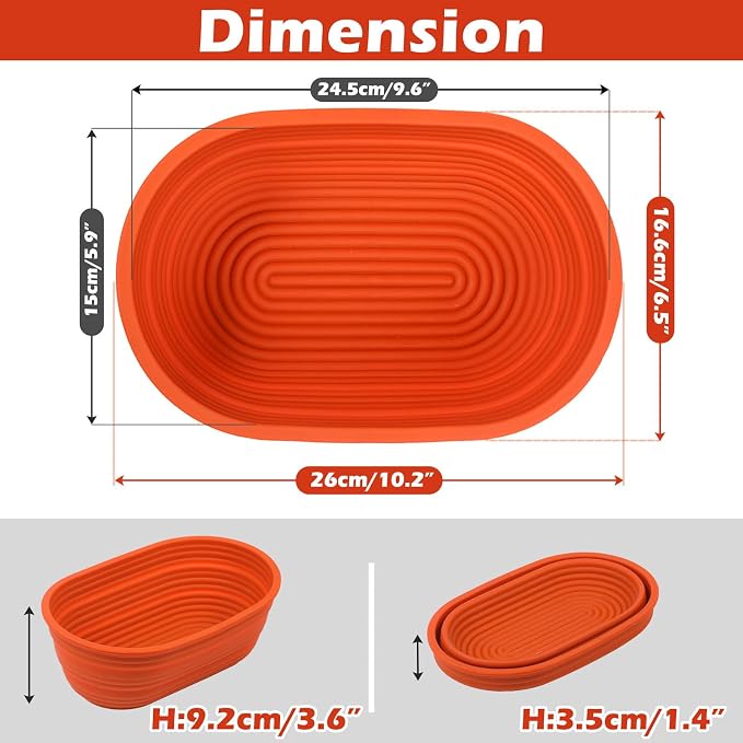 Webake Oval Bread Proofing Basket Silicone, 10 Inches Collapsible Sourdough Bread Baking Supplies Dough Proofing Bowl Containers Oven Safe Baking Gifts for Bakers