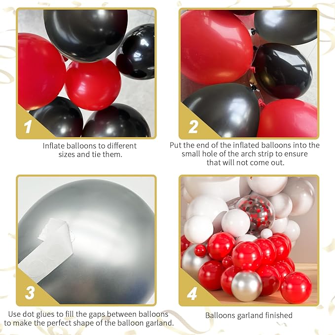 136pcs Red and Black Balloons Arch kit, 18 12 10 5 Inch Red and White Silver Confetti Balloons 2025 Graduation, Birthday Decorations, Baby Shower, Casino, Race Car, Mother’s Day Party