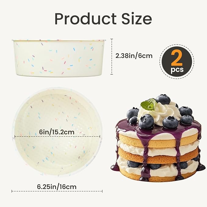 6 Inch Silicone Round Cake Pan, 2 Pcs Silicone Cake Pans, Nonstick Baking Mold BPA Free Dishwasher Safe, Great for Layer Cake, Cheese Cake, Chocolate Cake