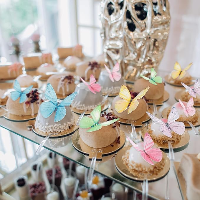 Tyqour 72Pcs Edible Butterfly Cake Decorations Colorful Vivid Butterfly Cake Topper Wafer Paper Butterflies Cupcake Toppers for Wedding Anniversary Baby Shower Birthday Party Decorating(Mix Color)