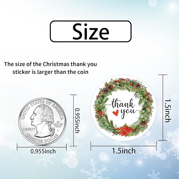 Heyfibro 500 PCS 1.5 Inch Thank You Stickers for Small Business, Baking, Gifts, Envelopes, Weddings (Christmas)