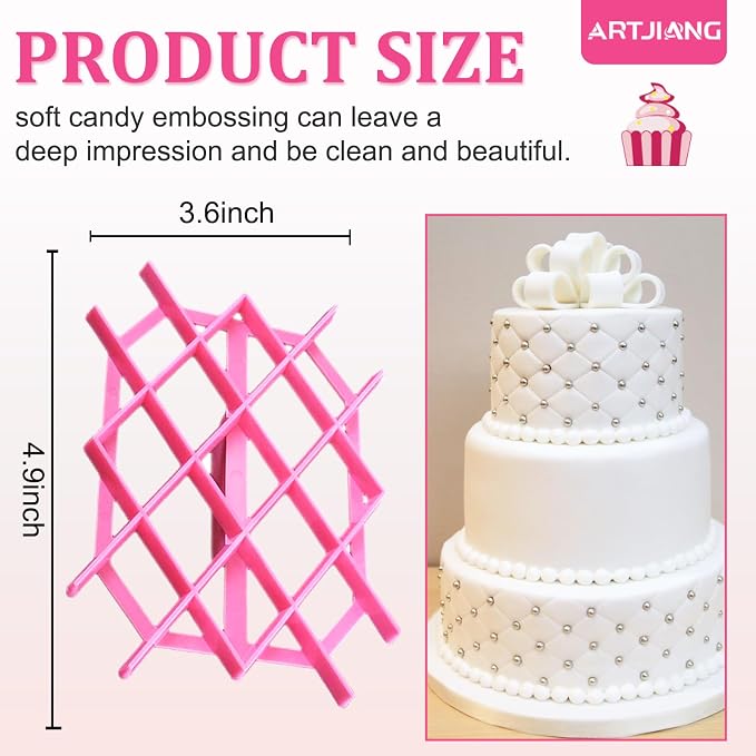Rhombus Diamond Shape Fondant Cake Mould Embosser, 4.9In Fondant Embosser, Lace Flower Cookie Cutter, Accessories for Cake Fondant, Fondant Tool, Cake Baking, Cake Stencils and Fondant Molds