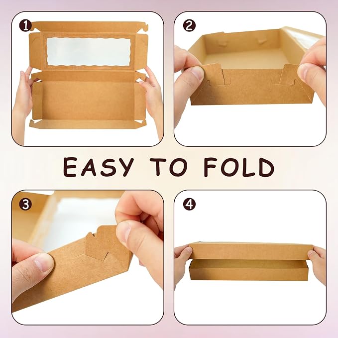XINHPKGG 20pcs Cookie Boxes with window 12 x 5 x 1.5 Inch Bakery Boxes Treat Box Dessert Box for Wedding Party Favors - Brown