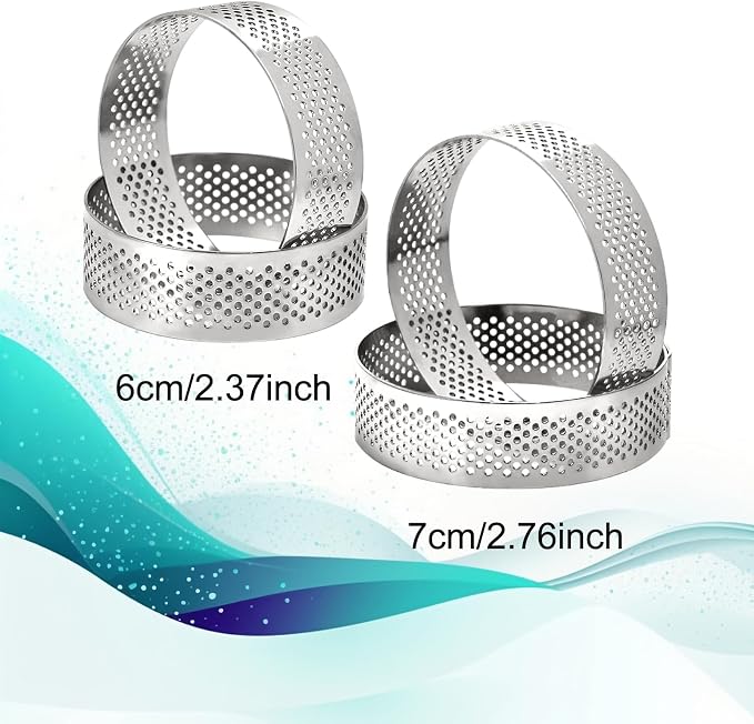 Aringfes10 Pcs 2.76 Inch 304Stainless Steel Tart Ring, Heat-Resistant Perforated Cake Mousse Ring, Round Ring Baking doughnut tools (7cm)