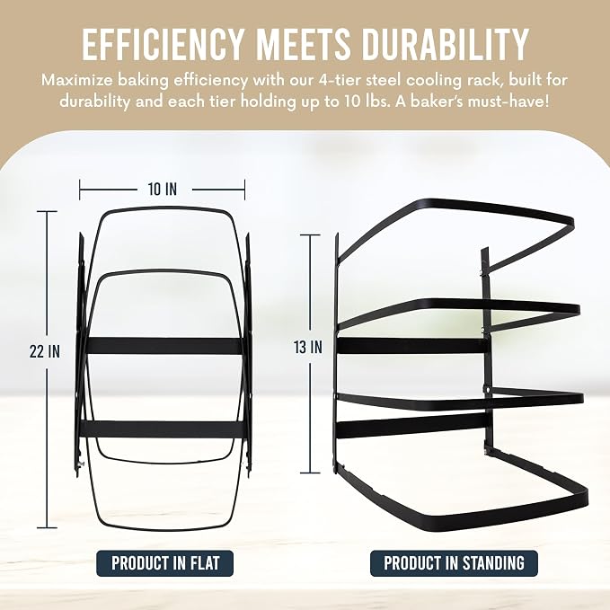 Linden Sweden Metal Baker’s Cooling Rack - Cooling Racks for Cooking and Baking - Storage for Craft and Baking Supplies - Collapsible Racks for Pizza Stones, Cookie Sheets, Pans - 22x 10x 1 Inches