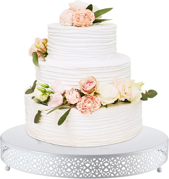 Wenqik Cake Stand 16 Inch Round Metal Cupcake Dessert Wedding Cake Stand Cookies Display Holder Fruit Serving Tray for Table Wedding Birthday Anniversary Party(White)