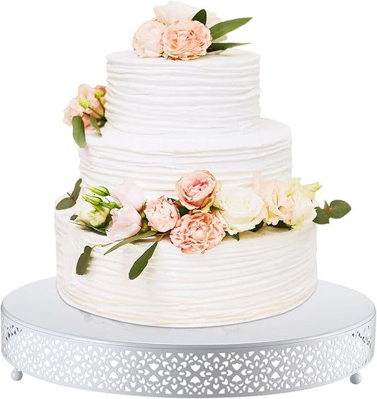 Wenqik Cake Stand 16 Inch Round Metal Cupcake Dessert Wedding Cake Stand Cookies Display Holder Fruit Serving Tray for Table Wedding Birthday Anniversary Party(White)