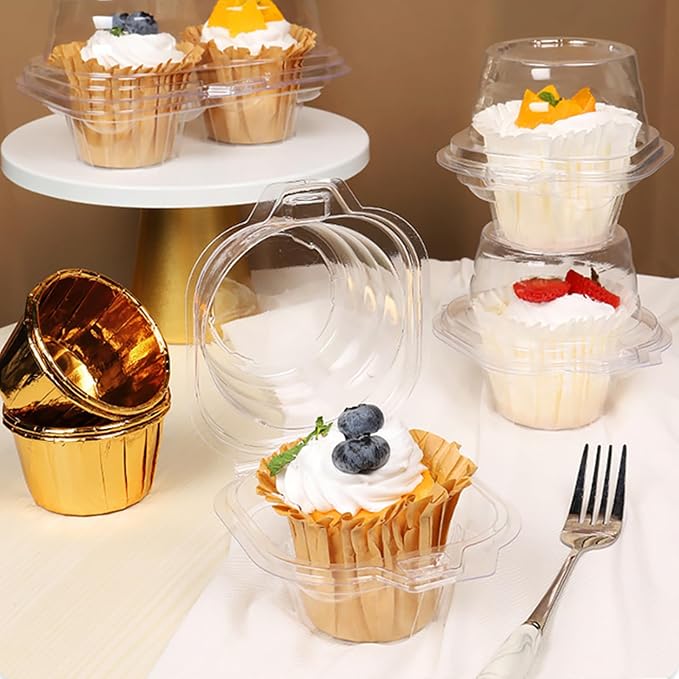 i-CHONY Individual Cupcake Holder - Clear Plastic Dome Single Cupcake Carrier Muffin Container Holders Cases Boxes Cups(50pcs)