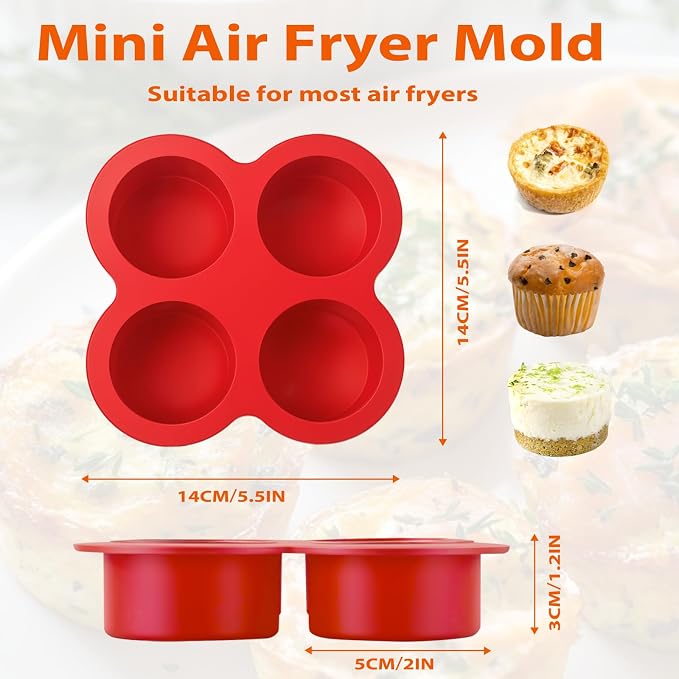 Air Fryer Silicone Egg Molds 2 Pcs Silicone Egg Bite Molds Air Fryer Muffin Pan for Baking Round Muffin Cupcake Pans Eggs Bite Maker Nonstick Airfryer Baking Mold Cake Pan for Tart Bread Hamburger Bun