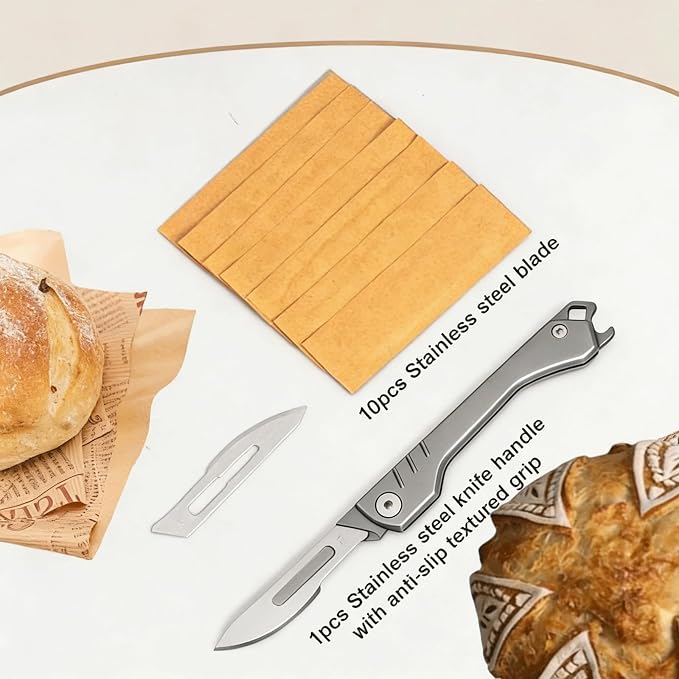 Bread Lame Dough Scoring Tool, Bread Scoring Tool Kit, sourdough scissors, suitable for baking sourdough and regular bread, comes with 100 inches of cotton string and 10 bread blades.