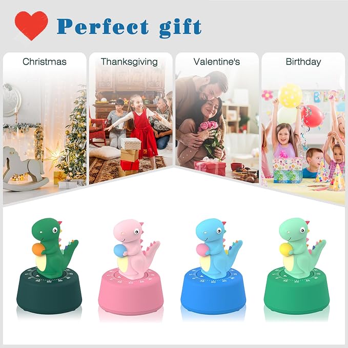 ELE DEPI 60 Minutes Mechanical Kitchen Timer,Cute Dinosaur Timer for Kids,Wind Up Egg Timer for Cooking,Reading,Classroom and Do Sports. (Pink)