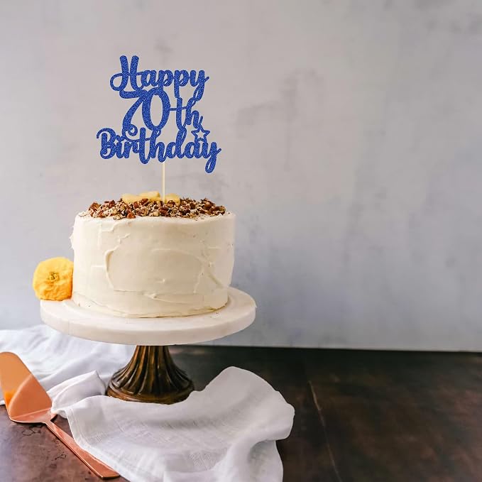 Gyufise 1Pc Happy 70th Birthday Cake Topper Glitter 70 & Fabulous Cheers to 70 Years 70th Birthday Cake Pick for Celebrating 70th Birthday Anniversary Party Cake Decorations Supplies Blue