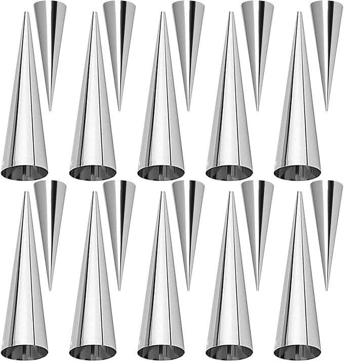 Joyeee 10 Pack Cream Horn Molds - Small & Large, 5 Inch & 3.4 Inch Cream Horn Cones for Breakfast, Tea & Parties