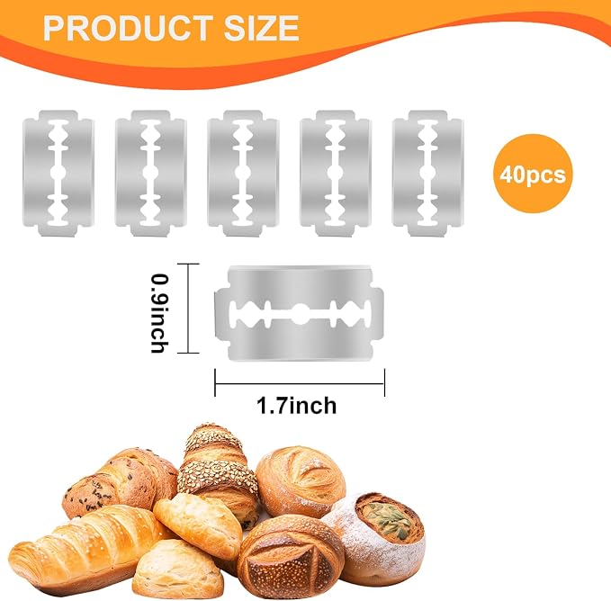 40-Pack Sourdough Bread Lame Blades – 6Cr13 Stainless Steel Razor Sharp Sourdough Scoring Knife for Bread Baking, Pizza Dough, Pastries – Fits Standard Bread Lame Handles (1.7 x 0.9 x 0.04 Inches)