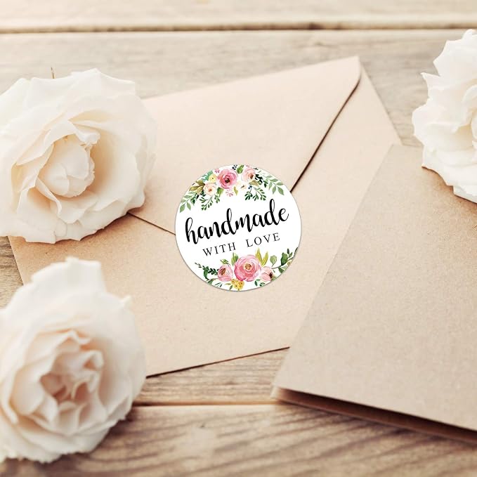 1.4 Inch Floral Handmade Stickers, 500 Round Adhesive Label Stickers, Perfect for Baking, Craft Projects, Gift Package Decoration