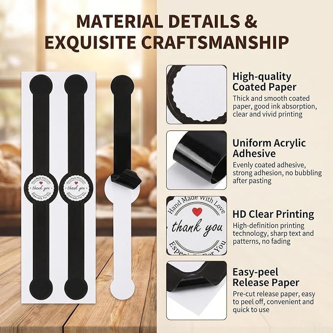 100 Pcs Black Bakery Stickers self-Adhesive Sealing Labels for Cake Boxes Cookies Desserts Tamper Decorative Packaging