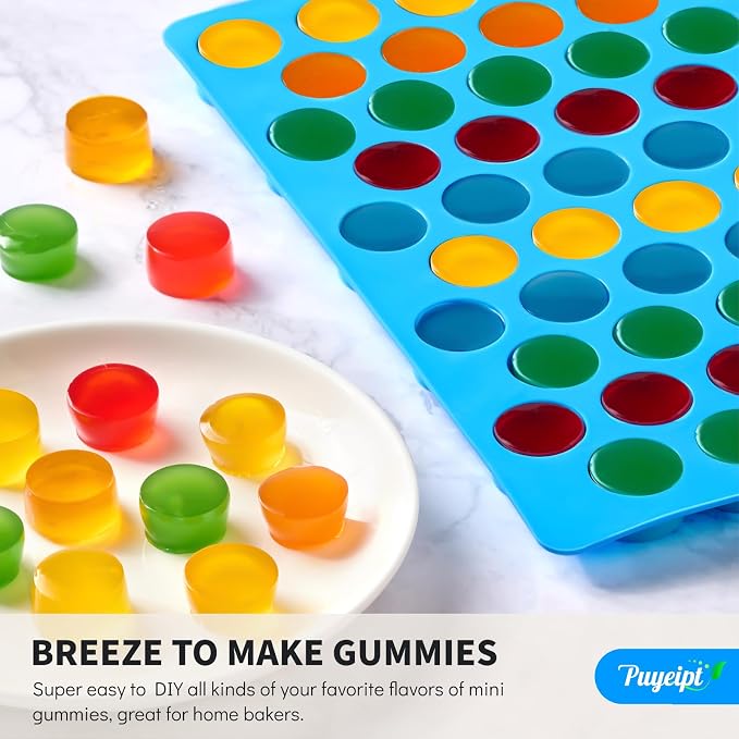 Puyeipt 4 PCS Silicone Gummy Candy Molds, 55 Cavities Non-Stick Round Molds for Small Hard Candies, Chocolates, Caramels, Jello, Fruit Snacks