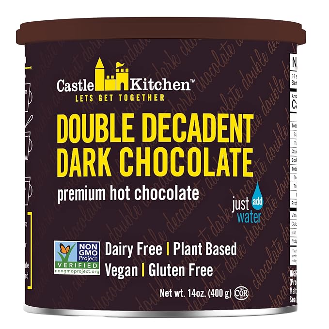 Castle Kitchen Double Dutch Dark Chocolate Premium Hot Cocoa Mix - Dairy-Free, Vegan, Plant Based, Gluten-Free, Non-GMO Project Verified, Kosher - Just Add Water - 14 oz (Pack of 6)