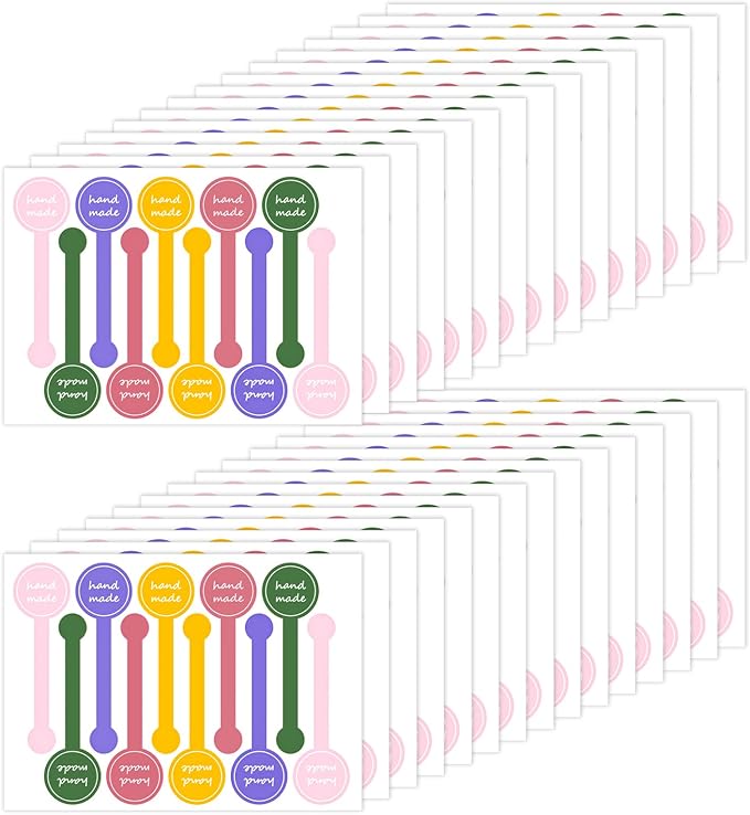 500pcs Handmade Food Baking Seal Stickers, Colorful Self Adhesive Bakery Stickers, 3.9in Long Strip Tamper-Proof Packaging Sealing Labels for Lollipop Cake Cookie Bread