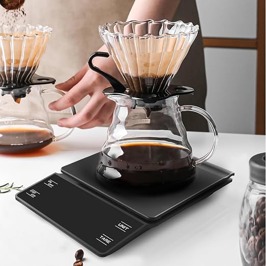 NKOVE Digital Coffee Scale with Timer, 3kg/0.1g High Precision Espresso Scale, Tare Function, 99‘59“ Max Count-Up, 3 Units (g/oz/ml), Battery Powered, Waterproof, Backlit LED for Pour Over & Espresso